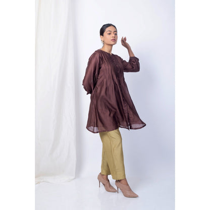 Silai Studio Deepwood Brown Top with Golden Pant (Set of 2)