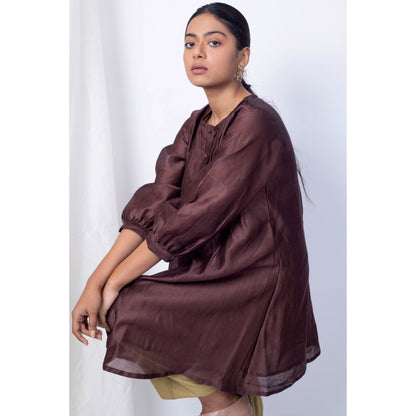 Silai Studio Deepwood Brown Top with Golden Pant (Set of 2)
