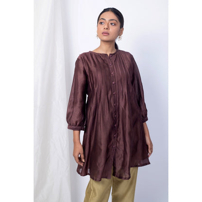 Silai Studio Deepwood Brown Top with Golden Pant (Set of 2)