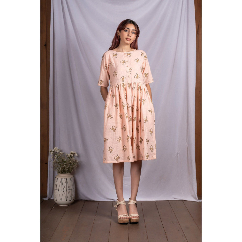 Silai Studio Busy Monkeys Gathered Midi Dress