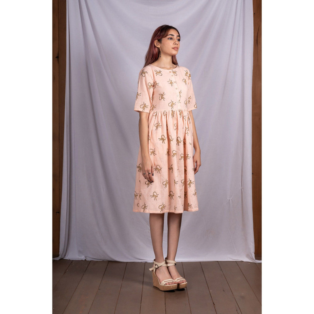 Silai Studio Busy Monkeys Gathered Midi Dress