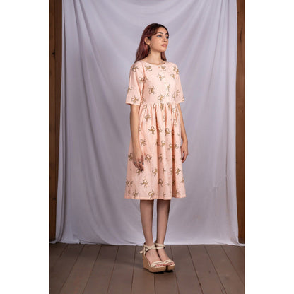Silai Studio Busy Monkeys Gathered Midi Dress