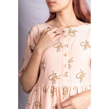 Silai Studio Busy Monkeys Gathered Midi Dress