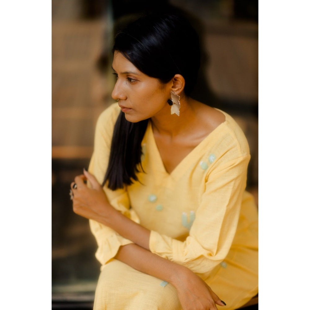 Silai Studio Lemon Cactus Applique Midi Dress