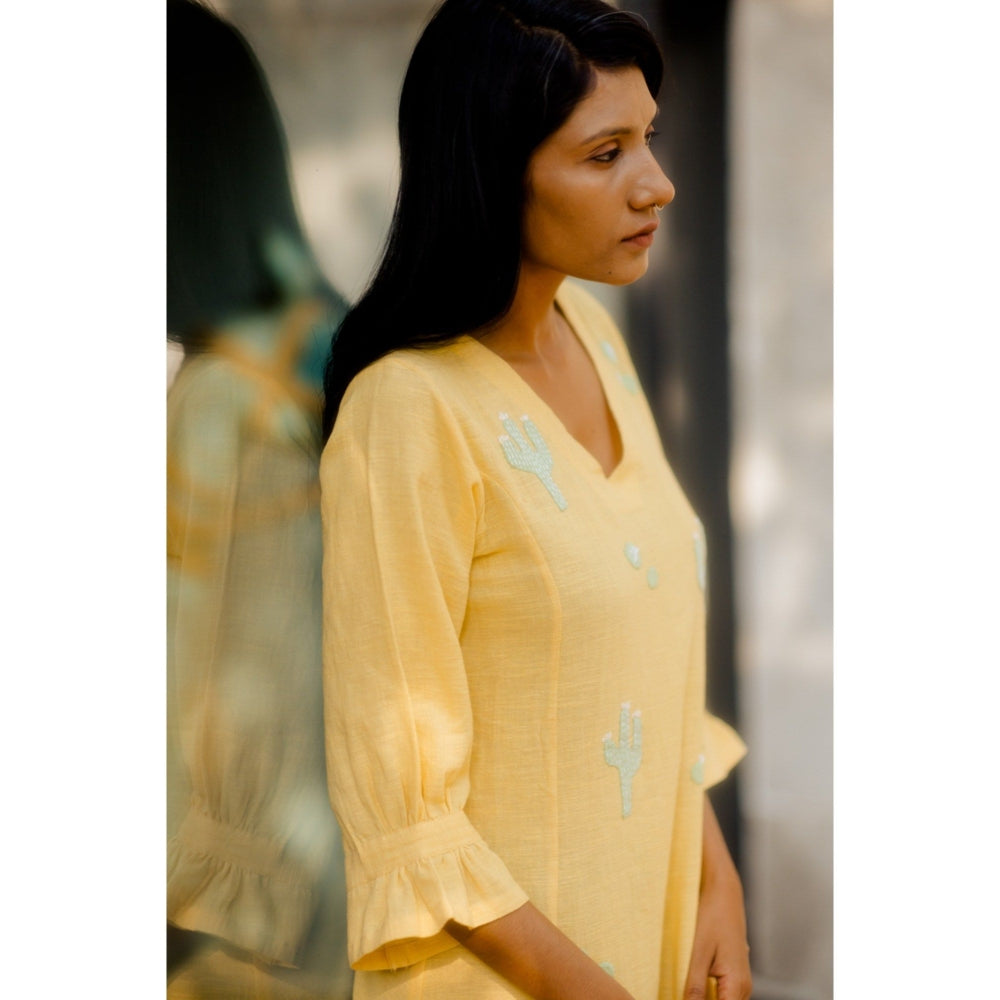 Silai Studio Lemon Cactus Applique Midi Dress