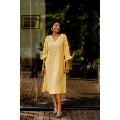 Silai Studio Lemon Cactus Applique Midi Dress