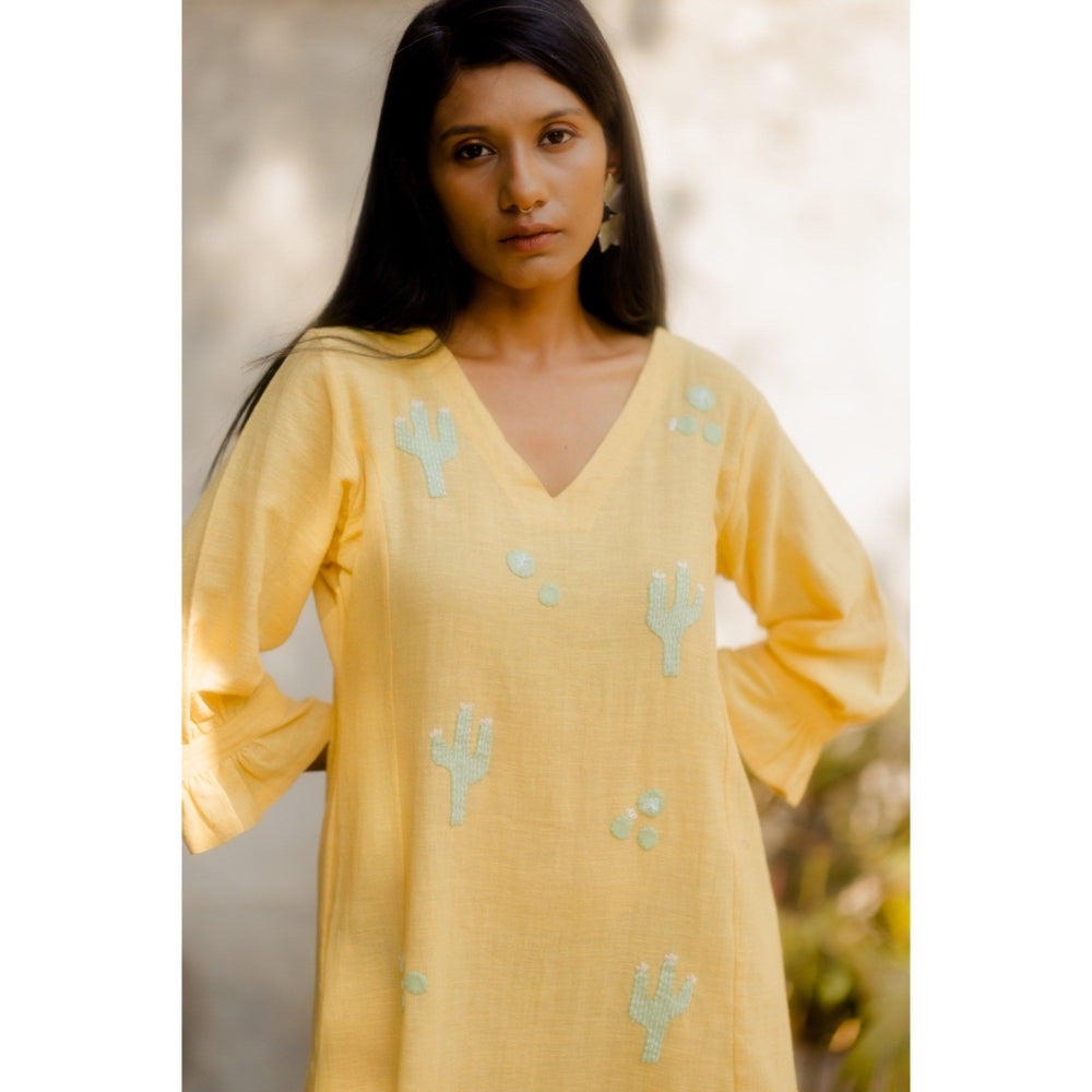 Silai Studio Lemon Cactus Applique Midi Dress
