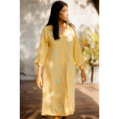 Silai Studio Lemon Cactus Applique Midi Dress