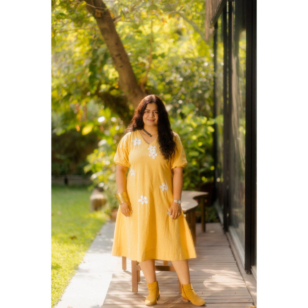 Silai Studio Lemon Frangipani Flared Midi Dress