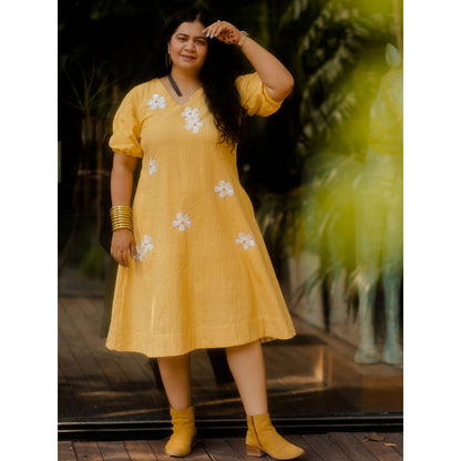 Silai Studio Lemon Frangipani Flared Midi Dress