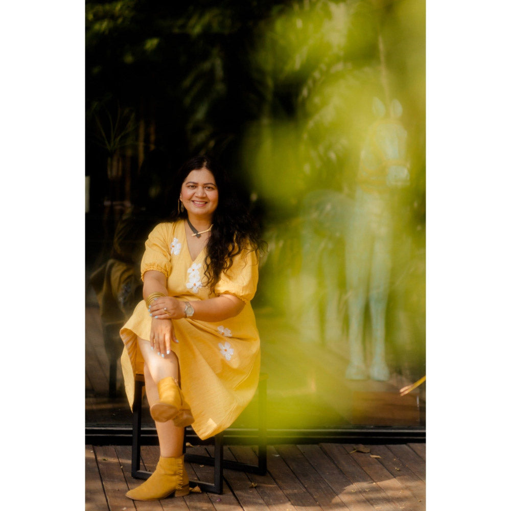 Silai Studio Lemon Frangipani Flared Midi Dress