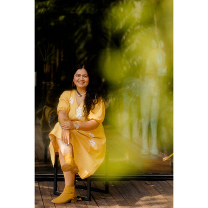 Silai Studio Lemon Frangipani Flared Midi Dress