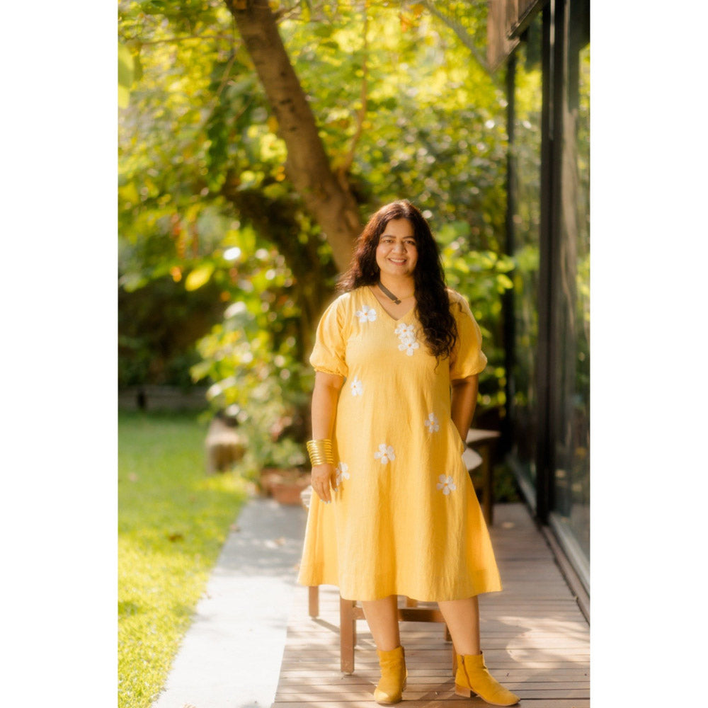 Silai Studio Lemon Frangipani Flared Midi Dress
