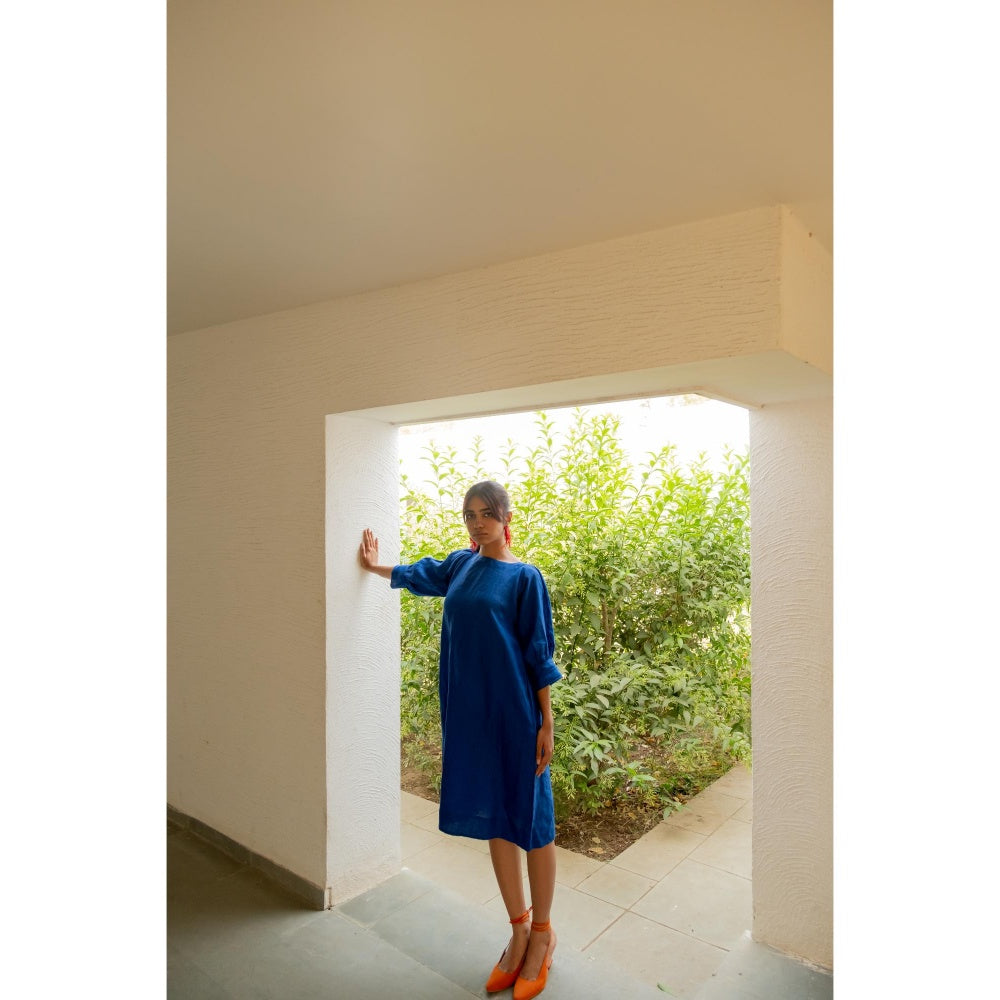 Silai Studio Sapphire Blue Linen Dress