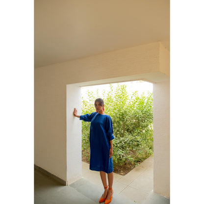Silai Studio Sapphire Blue Linen Dress