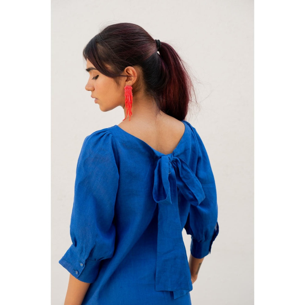 Silai Studio Sapphire Blue Linen Dress