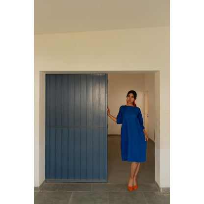 Silai Studio Sapphire Blue Linen Dress