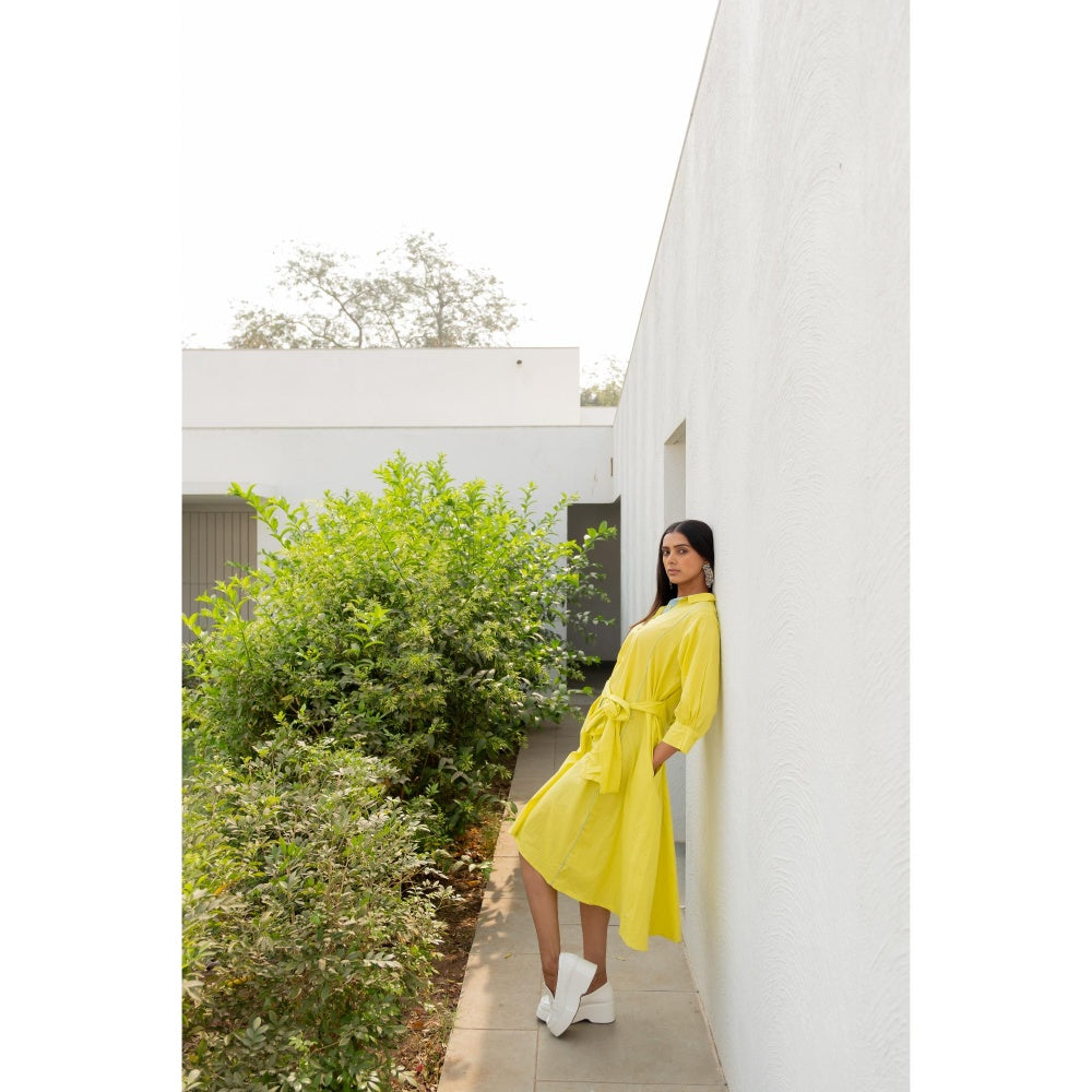 Silai Studio Neembu Yellow Shirt Dress
