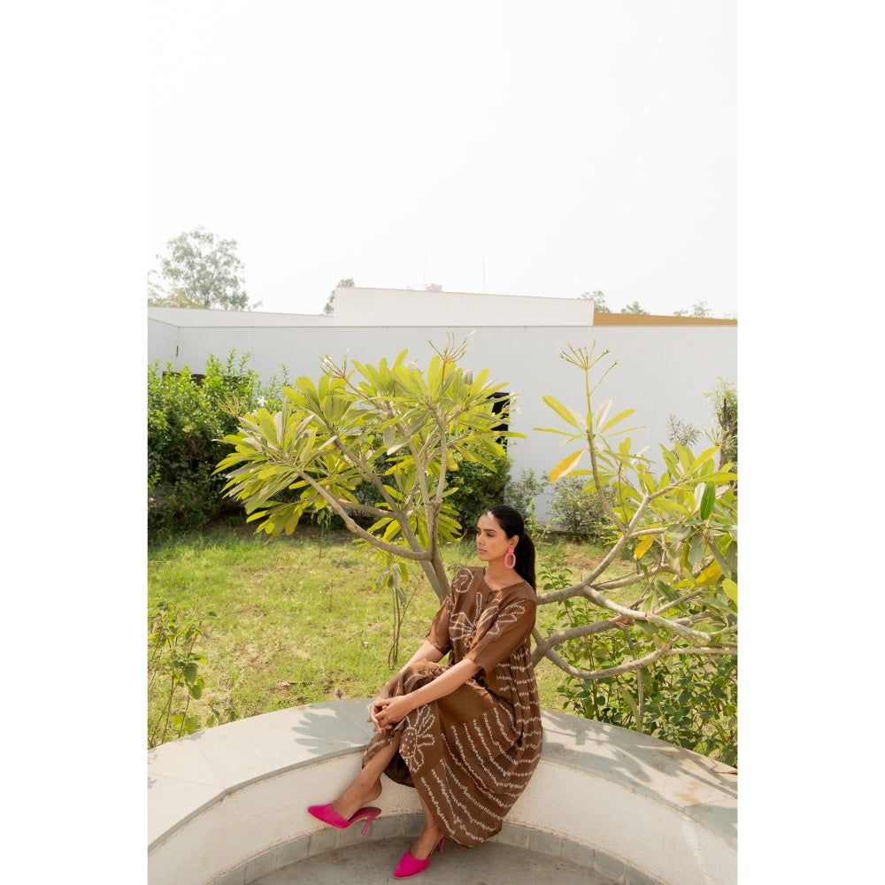 Silai Studio Rosewood Bandhani Dress with Inner (Set of 2)