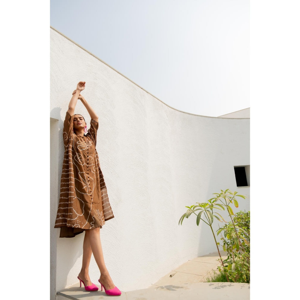 Silai Studio Rosewood Bandhani Dress with Inner (Set of 2)