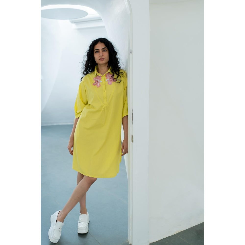 Silai Studio Yellow Pink Embroidered Dress