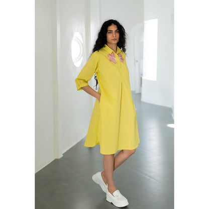 Silai Studio Yellow Pink Embroidered Dress