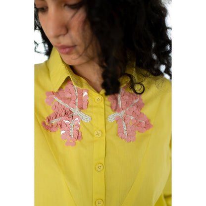 Silai Studio Yellow Pink Embroidered Dress