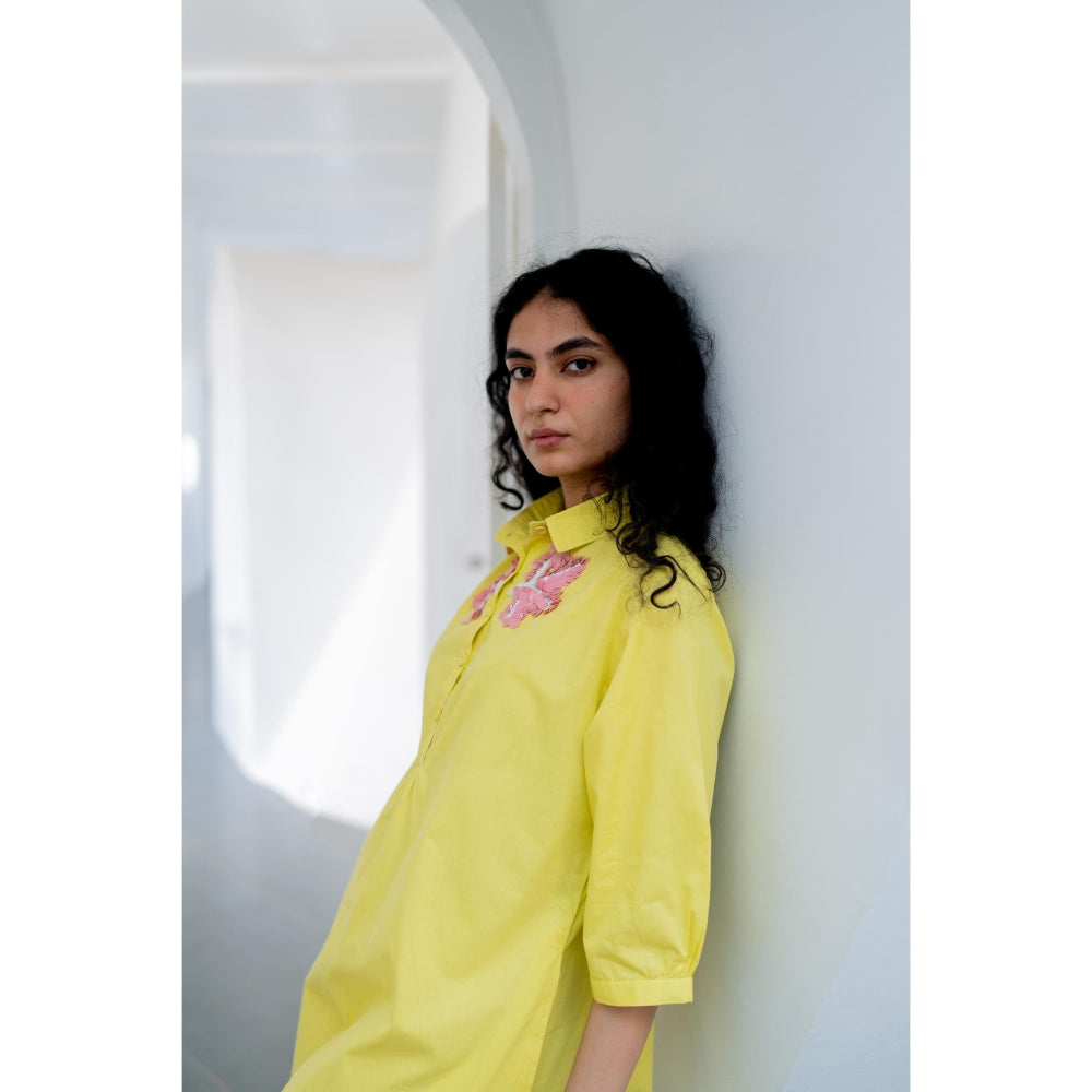 Silai Studio Yellow Pink Embroidered Dress