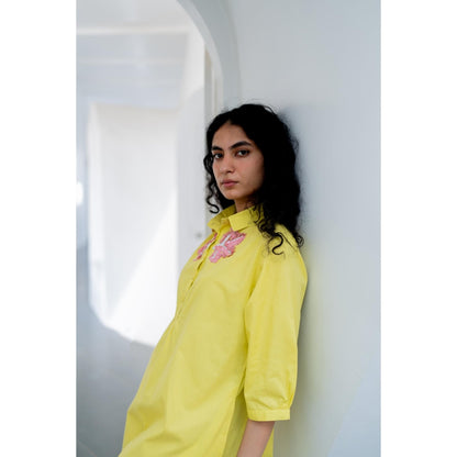 Silai Studio Yellow Pink Embroidered Dress