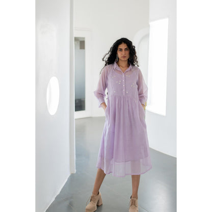 Silai Studio Pale Periwinkle Chanderi Dress
