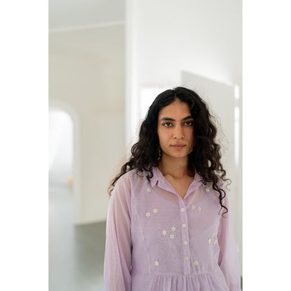Silai Studio Pale Periwinkle Chanderi Dress