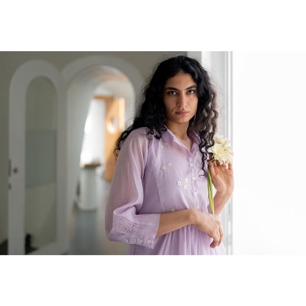 Silai Studio Pale Periwinkle Chanderi Dress