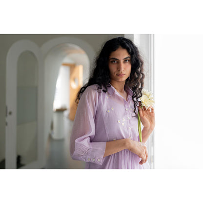 Silai Studio Pale Periwinkle Chanderi Dress
