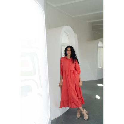Silai Studio Coral Tiered Dress