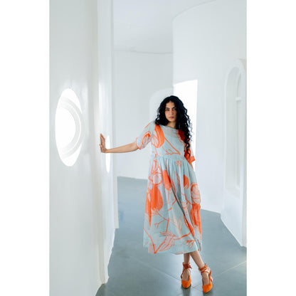 Silai Studio Mandarin Print Chanderi Dress with Inner (Set of 2)