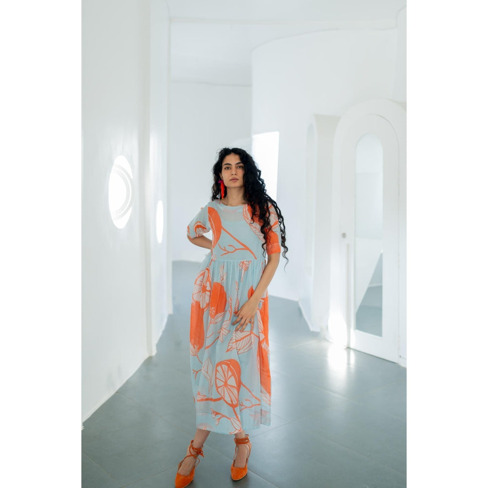 Silai Studio Mandarin Print Chanderi Dress with Inner (Set of 2)