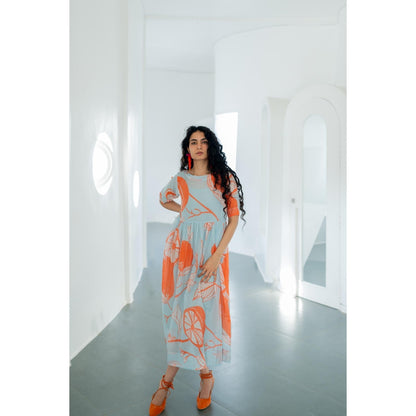Silai Studio Mandarin Print Chanderi Dress with Inner (Set of 2)