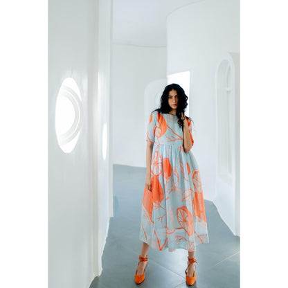 Silai Studio Mandarin Print Chanderi Dress with Inner (Set of 2)