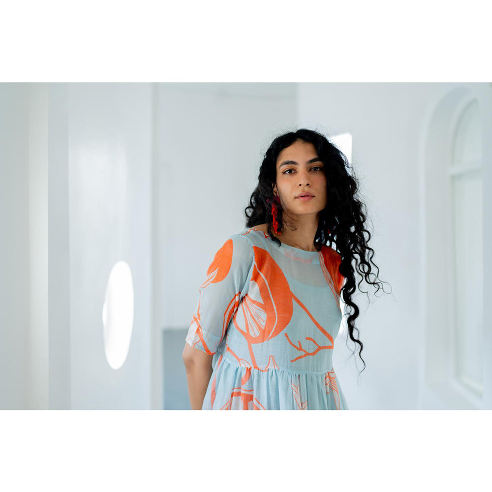 Silai Studio Mandarin Print Chanderi Dress with Inner (Set of 2)