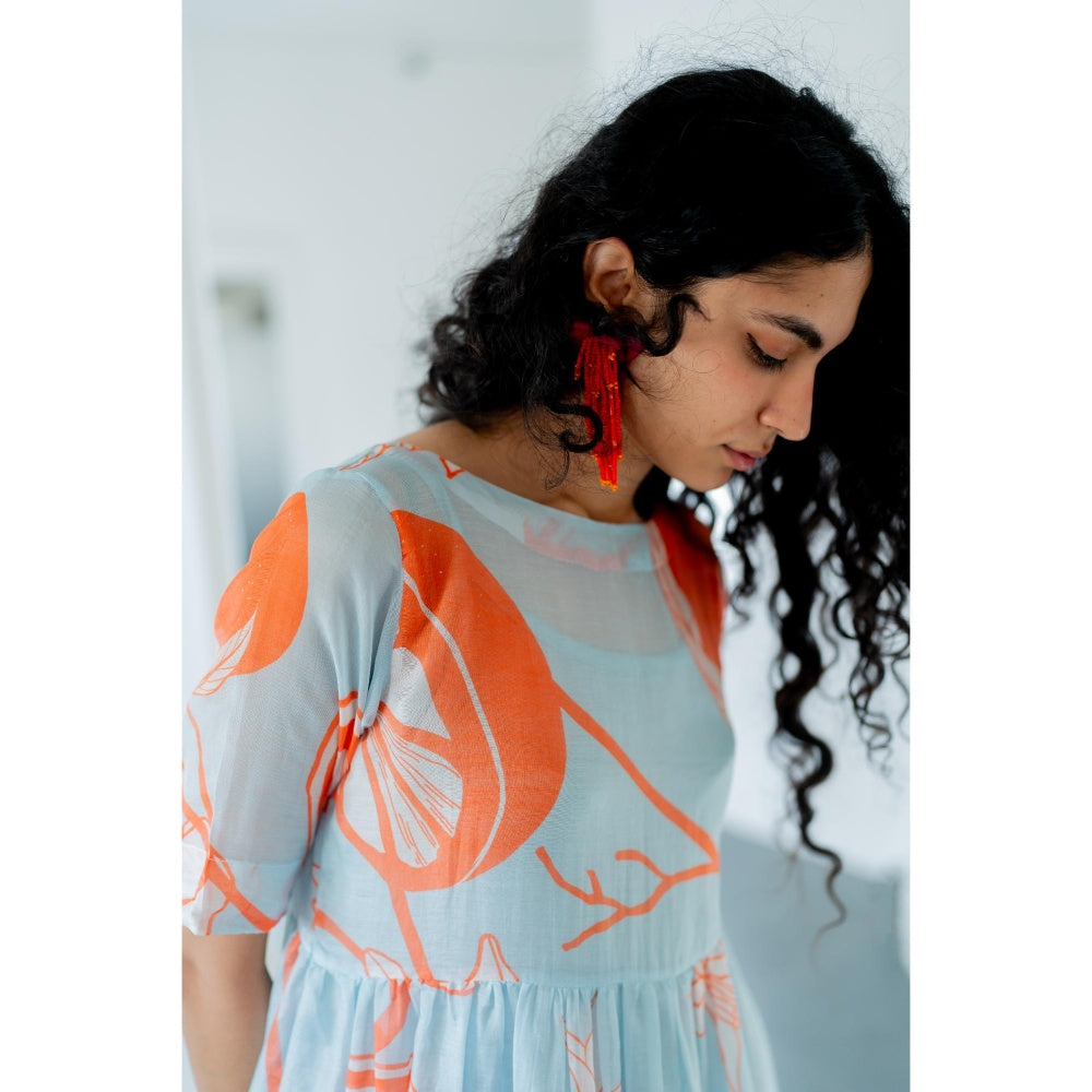 Silai Studio Mandarin Print Chanderi Dress with Inner (Set of 2)