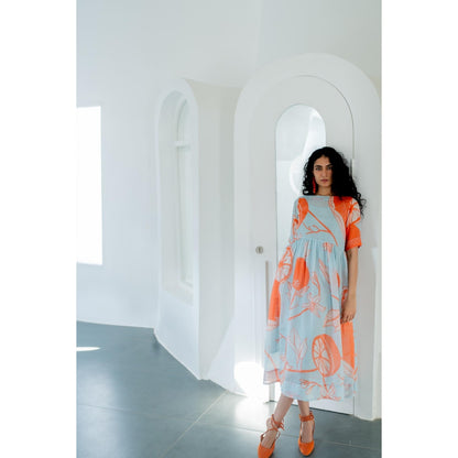 Silai Studio Mandarin Print Chanderi Dress with Inner (Set of 2)