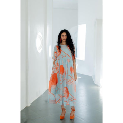 Silai Studio Mandarin Print Chanderi Dress with Inner (Set of 2)