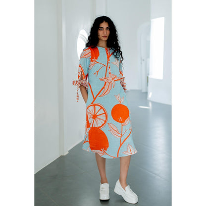 Silai Studio Mandarin Print Cotton Dress