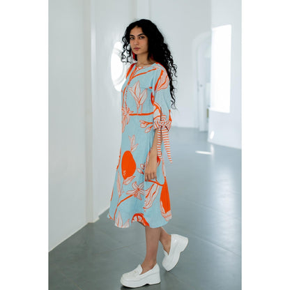 Silai Studio Mandarin Print Cotton Dress