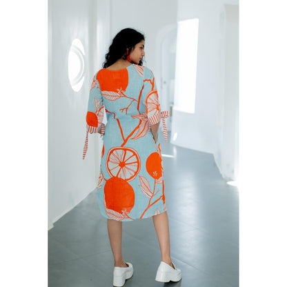 Silai Studio Mandarin Print Cotton Dress