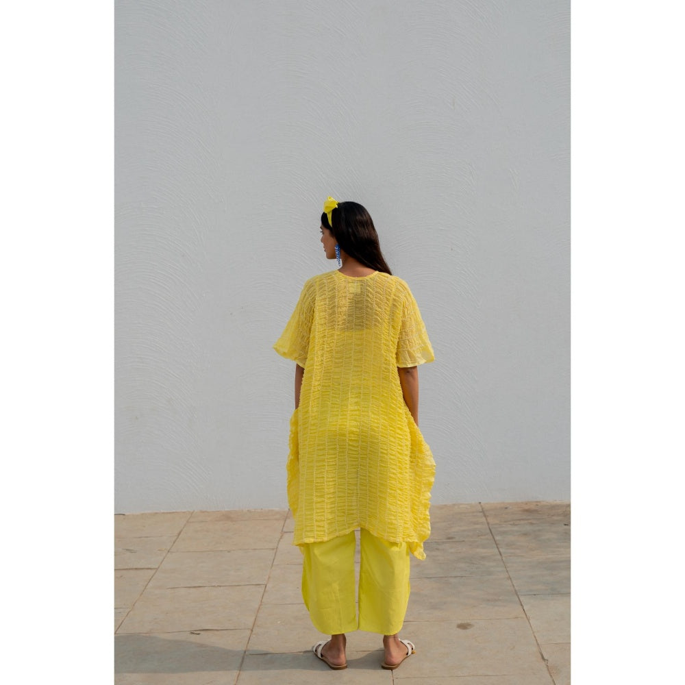 Silai Studio Iced Lemon Kaftan With Pant and Inner (Set of 3)