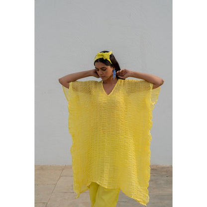 Silai Studio Iced Lemon Kaftan With Pant and Inner (Set of 3)