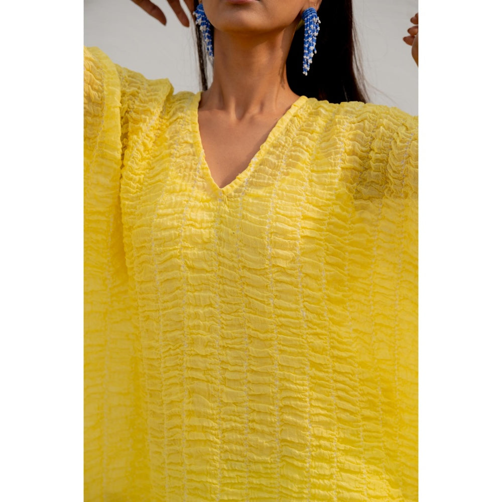 Silai Studio Iced Lemon Kaftan With Pant and Inner (Set of 3)