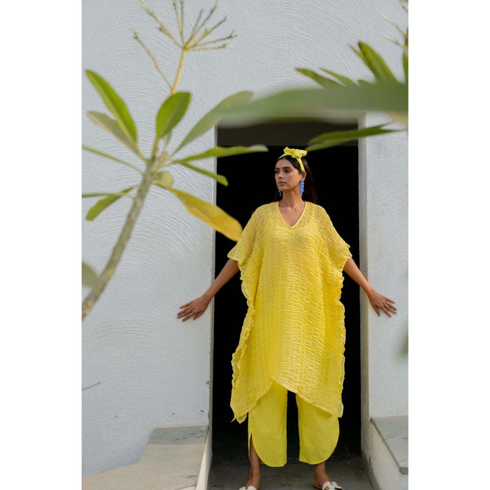 Silai Studio Iced Lemon Kaftan With Pant and Inner (Set of 3)