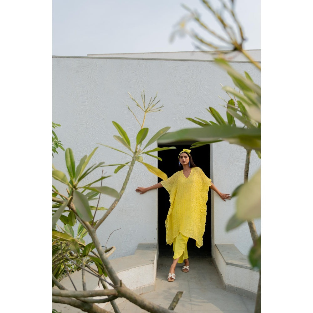 Silai Studio Iced Lemon Kaftan With Pant and Inner (Set of 3)